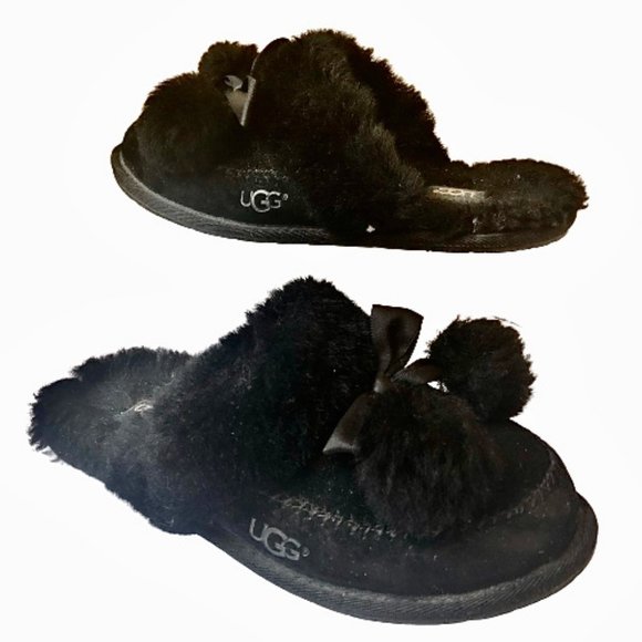 UGG Australia Slippers Slides Black Suede Sheepskin Style Hafnir - Picture 3 of 11